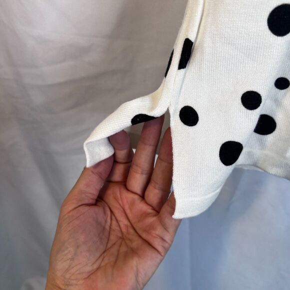 Betas Choie Polka Dot Embroidered Neckline Short Sleeve Sweater White Size XL - Picture 5 of 8